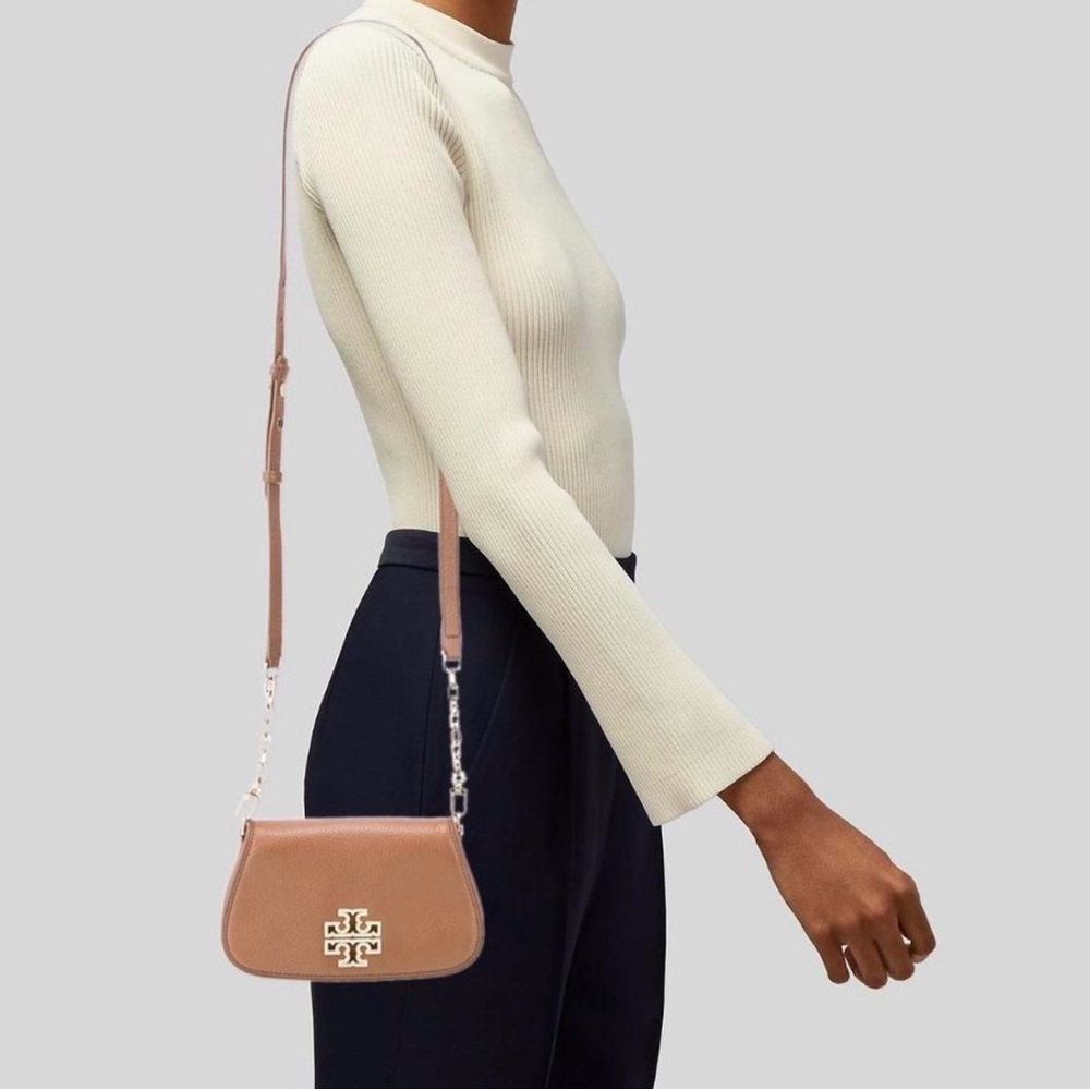 Tory Burch Tan Crossbody Bag with Gold Emblem